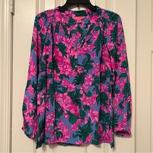 Lilly Pulitzer Elsa Silk Top Blouse Cerise Pink Safari Sunset Size XS